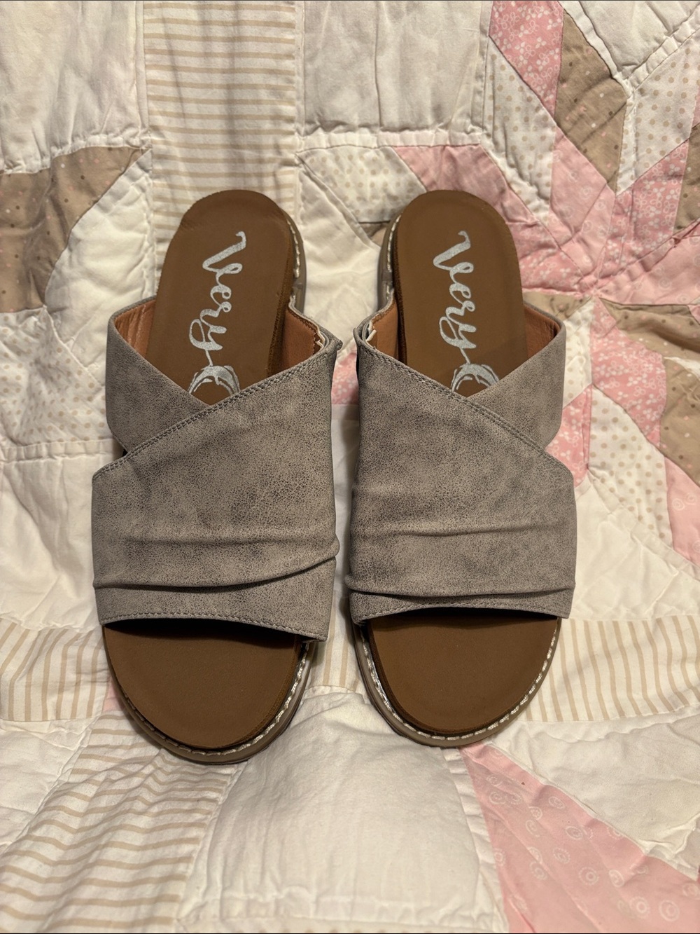 NEW Very G Taupe Crisscross Slide Mules Size 10
